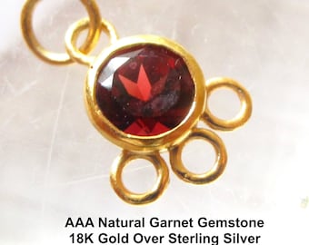 AAA Garnet Gemstone Charm, 18kt Gold Vermeil Sterling Silver, Multi Loop Chandelier Pendant Earring Finding, 1 Piece