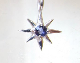 Tiny North Star Sterling Silver Iolite Gemstone Charm, Minimalist Celestial Pendant, DYI Constellation Necklace, Jewelry Gift,