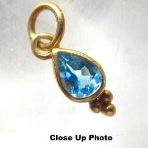 Swiss Blue Topaz Teardrop Gemstone Charm, 925 Silver 18K Gold Plated, Tiny Pendant, December Birthstone, Pear Solitaire