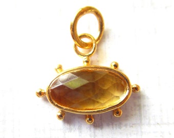 AAA Rose Cut Citrine Charm ,East West Oval Gemstone, Birthstone Pendant Gift, 18K Gold Plated 925 Silver, Birthday Gift