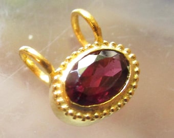 Natural Garnet Gemstone Charm, 18kt Gold  925 Silver, Tiny Minimalist Pendant, January Birthstone Gift