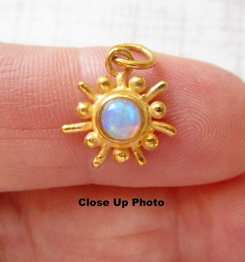Fiery Ethiopian Opal Mid Century Modern Gemstone Charm, 18K Gold 925 Silver Pendant, Atomic Sun Charm, October Birthstone Gift image 4
