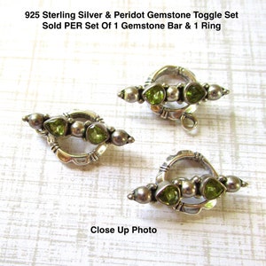 925 Sterling Silver Toggle Clasp Peridot Gemstones, Jewelry Making Clasp, Necklace Clasp, Solid Silver Toggle Clasp, 1 Set