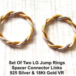 Sterling Silver & 18K Gold Twisted Jump Rings: Mixed Metal Connectors Set Of Two, 13mm