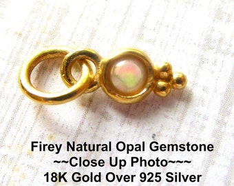 Fiery Ethiopian Opal Tiny Round Charm, 18KT Gold Vermeil Sterling Silver, Minimalist Tiny Gemstone Pendant,  DIY  Dainty  Necklace