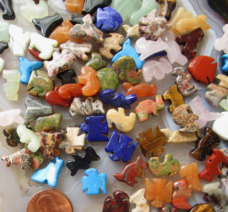 Zuni Fetish Animal Carved Gemstone Beads Set Of 10 Turquoise Etsy