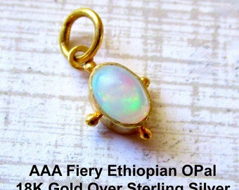 AAA Ethiopian Opal Oval Gemstone Solitaire Charm, 18KT Gold Vermeil 925 Silver, Minimalist Welo Opal Pendant, Birthstone Jewelry Gift