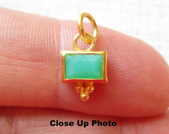 Chrysoprase Gemstone Rectangle Charm, Sterling Silver 18kt Gold, Tiny Gemstone Pendant, Minimalist Baguette Gemstone