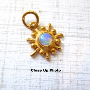 Fiery Ethiopian Opal Mid Century Modern Gemstone Charm, 18K Gold 925 Silver Pendant, Atomic Sun Charm, October Birthstone Gift image 10