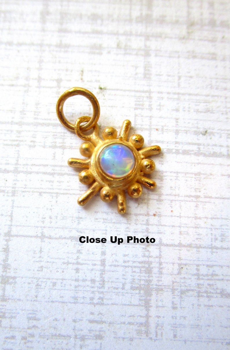 Fiery Ethiopian Opal Mid Century Modern Gemstone Charm, 18K Gold 925 Silver Pendant, Atomic Sun Charm, October Birthstone Gift image 10