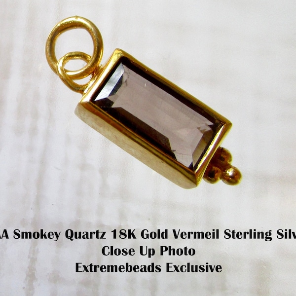 Baguette Gemstone Charm Pendant, 18Kt Gold Vermeil Sterling Silver, 5mm x 10mm Smokey Quartz, Rectangle Gemstone, Birthday Gift Her