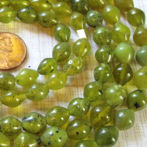 Glowing Natural Korean Green Jade Beads, 8mm x 10mm Bicone Beads, Jade Gemstone, Jewelry Making Supplies , 1 Strand