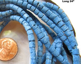 4mm Blue Coral Rondelle Beads, Long 24 Inch Strand,  Matte Raw Tiny Heishi Gemstone, 1 Strand