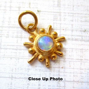 Fiery Ethiopian Opal Mid Century Modern Gemstone Charm, 18K Gold 925 Silver Pendant, Atomic Sun Charm, October Birthstone Gift image 5