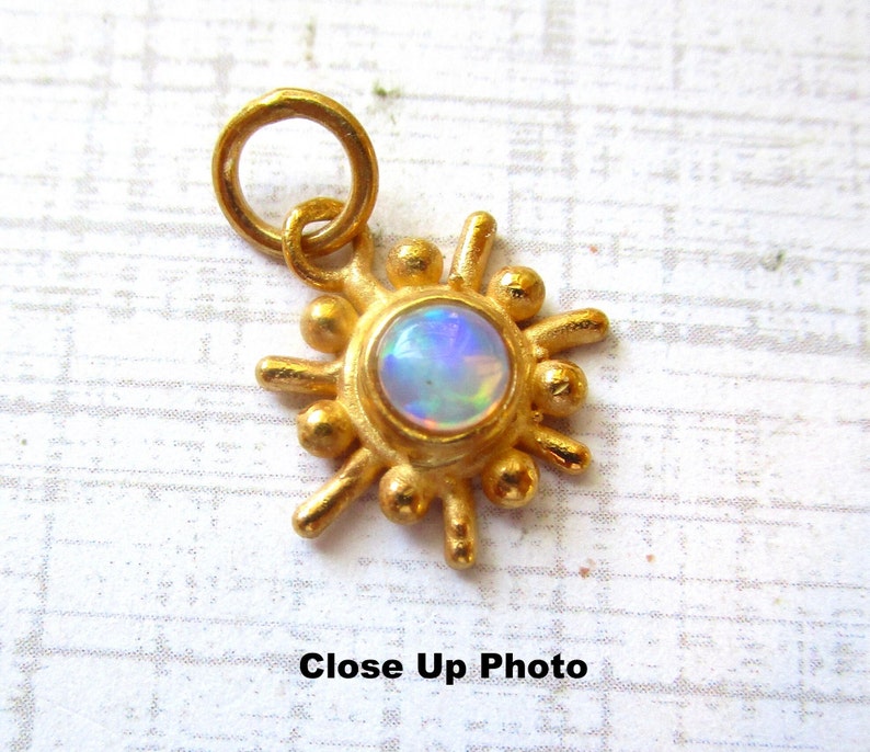 Fiery Ethiopian Opal Mid Century Modern Gemstone Charm, 18K Gold 925 Silver Pendant, Atomic Sun Charm, October Birthstone Gift image 5