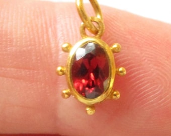 AAA Garnet Oval Gemstone Solitaire Charm, 925 Sterling Silver 18k Gold, Dainty Minimalist Pendant,  January Birthstone