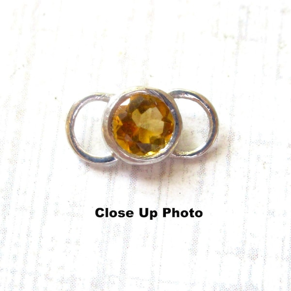 Sterling Silver Citrine Round Gemstone Connector, Silver Spacer Link Charm Bead, Jewelry Making Findings, Birthday Birthstone Gift