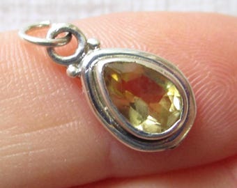 Citrine Sterling Silver Teardrop Charm, Tiny Pear Gemstone Pendant, Birthstone Jewelry, USA Seller