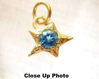 London Blue Topaz Tiny Star Gemstone Charm, 18K Gold Sterling Silver. Artisan North Star Charm,  Birthday Jewelry Gift