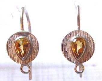 AAA Citrine Gemstone Earring Earwire Pair, Sterling Silver Matched Pair Earring Hook, Jewelry Making Supplies, Minimalist findings