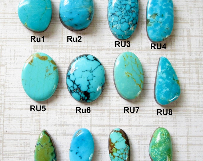 Various USA Mined Turquoise Cabochons, Back Gemstone, Genuine Royston ...