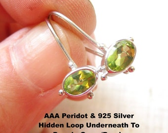 Sterling Silver Peridot Earring Hook Ear Wires, Oval Gemstone, August Birthstone Gift, Earring Components, Jewelry Findings