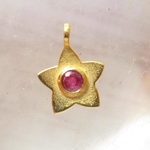 Natural Ruby Star Charm, 18K Gold Sterling Silver , Tiny Celestial Pendant, July Gemstone Birthstone