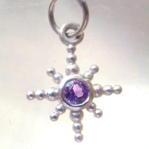 Artisan 925 Silver Celestial Star Amethyst Charm, Tiny Boho Gemstone Pendant