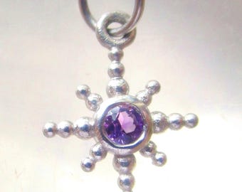 Artisan 925 Silver Celestial Star Amethyst Charm, Tiny Boho Gemstone Pendant