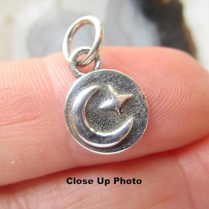 Artisan Crescent Moon Star sterlingzilveren bedel, hemelse kleine ronde hanger