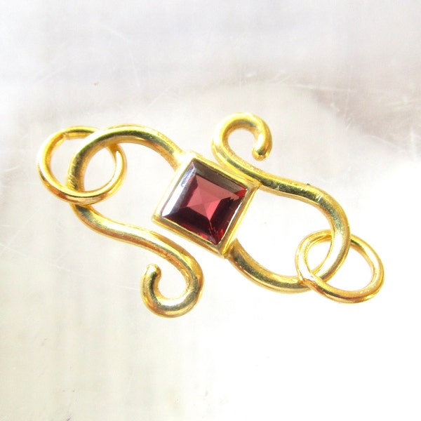 Natural Garnet Gemstone S Hook Necklace Clasp, 18k Gold Over Sterling Silver,Jewelry Finding, Necklace Supply Closure,