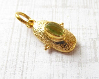 Rose Cut Faceted Peridot Gemstone Charm, 18KT Gold Vermeil Sterling Silver, Small August Birthstone Pendant