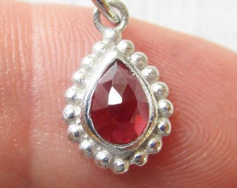Garnet Sterling Silver Teardrop Charm, Tiny Gemstone Pendant, January Birthstone, DIY Minimalist Jewelry