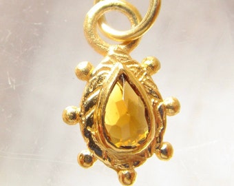 Dainty Natural Citrine Gemstone Charm, 18Kt Gold Vermeil Over 925 Silver, Teardrop Pear Pendant, November Birthstone