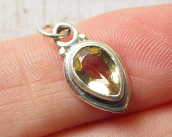 Citrine Sterling Silver Teardrop Charm, Tiny Pear Gemstone Pendant, Birthstone Jewelry, USA Seller