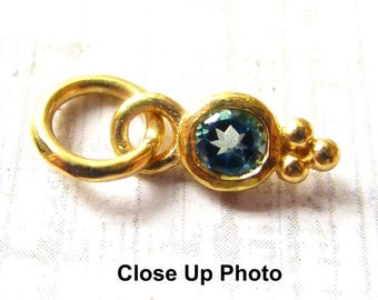 London Blue Topaz Tiny Round Charm, 18K Gold Sterling Silver, Small Round Pendant, December Birthstone