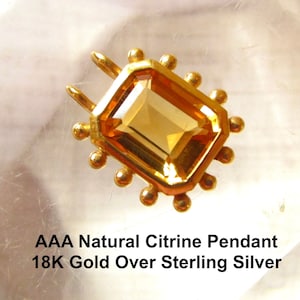 AAA Citrine Gemstone Rectangle Pendant, Large Octagon Gemstone Charm, 18kt Gold Over 925 Sterling Silver, Minimalist Solitaire