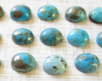 Natural Arizona Turquoise Gemstone Cabochon, 10mm x 12mm Oval Gemstone, Morenci Turquoise Pyrite Speckles