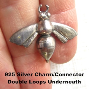 Sterling Silver Bee Charm, Insect Bug Pendant, Double Loop Connector