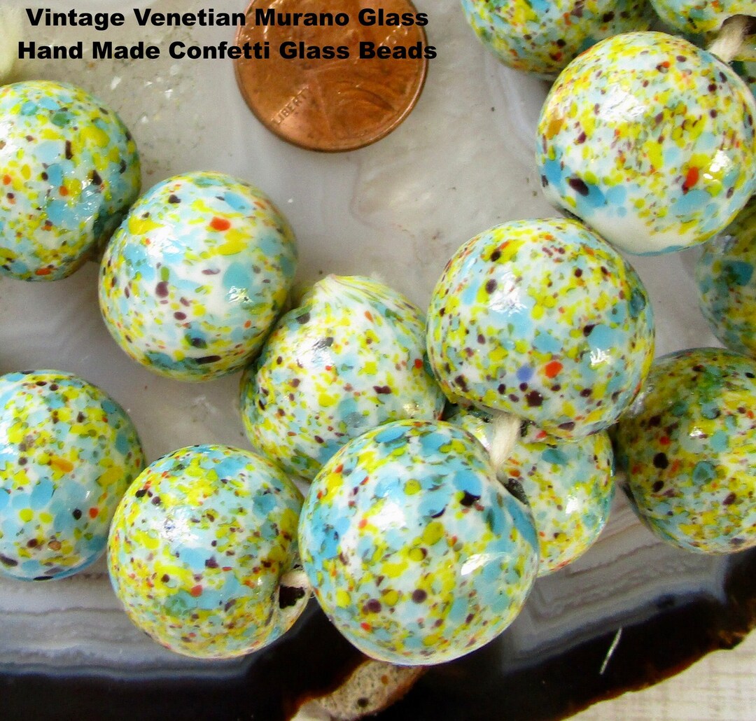 Vintage Murano Confetti Glass Round Beads Large Hole Etsy