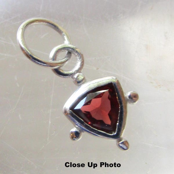 Natural Garnet Gemstone Triangle Charm, 925 Sterling Silver, Tiny Trillion Pendant, January Birthstone, Birthday Gift,