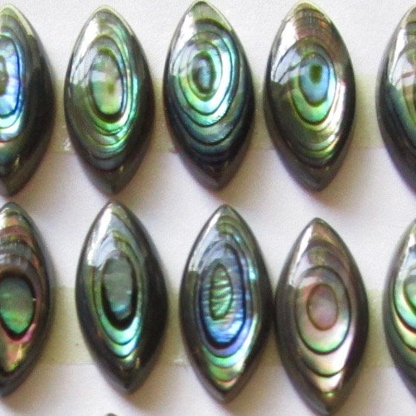 AAA Natural Abalone Cabochon 7mm x 15mm Marquise , QTY4 Bulls Eye Abalone Shell Cabochon