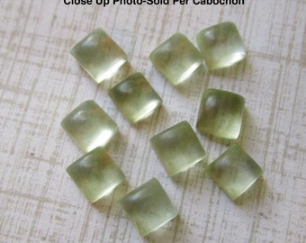 6mm Square Natural Green Amethyst Cabochon, Glowing Satin Polish, Prasiolite 6mm Cabochon, DIY For Ring Earrings,
