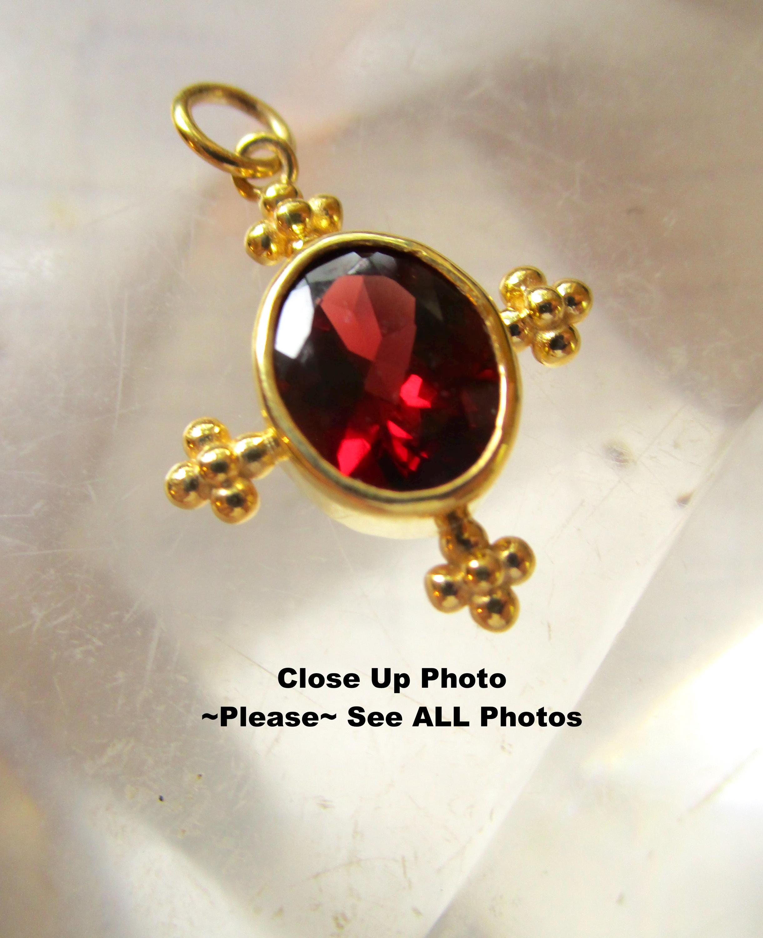 無料配達 Silver 925 Charm, Gemstone Garnet Artisan 18 Gold Kt アクセサリー