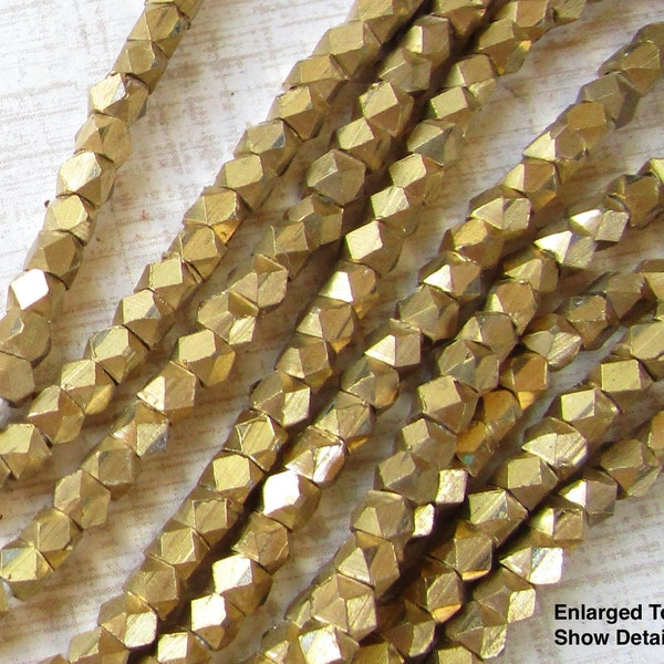 210 Tiny Recycled Brass Faceted 3mm Beads, Fair Trade African Recycled Metal Beads, Large Big Hole Beads,  One Strand #G8