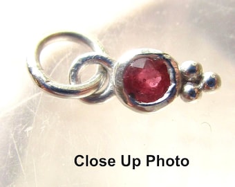 Sterling Silver Ruby Round Charm, Tiny Round Pendant,  DIY Minimalist Necklace, July Birthstone,