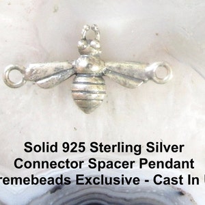 Sterling Silver Bee Connector Pendant 29mm, Insect Bug Charm Spacer Bead