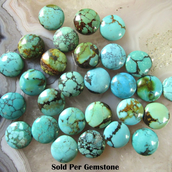 Natural Kingman Turquoise 10mm Round Cabochons, Flat Back Arizona Turquoise Gemstone, DIY Southwest Jewelry Making