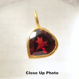 Artisan Gold Garnet Heart Charm, 18 Kt Gold Sterling Silver, Gemstone Pendant, January Birthstone