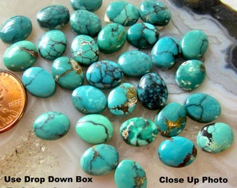 8mm 10mm Oval Natural Spider Web Turquoise Cabochon, Genuine Turquoise Gemstone, Flat Back Gemstone, Loose Stone For Ring